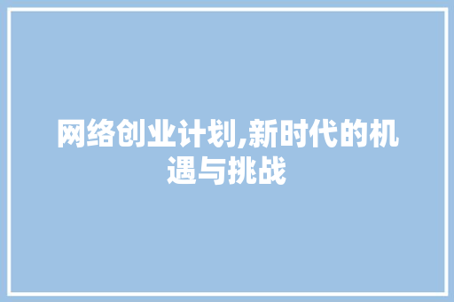 网络创业计划,新时代的机遇与挑战