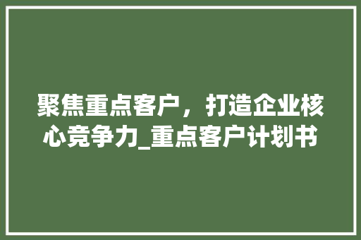 聚焦重点客户，打造企业核心竞争力_重点客户计划书详细解读