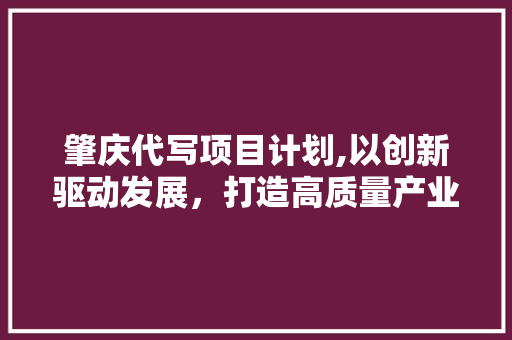 肇庆代写项目计划,以创新驱动发展，打造高质量产业新引擎