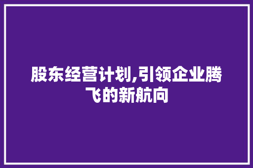 股东经营计划,引领企业腾飞的新航向