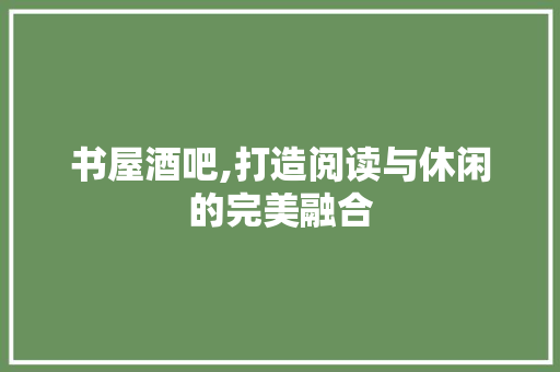 书屋酒吧,打造阅读与休闲的完美融合