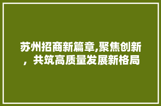 苏州招商新篇章,聚焦创新，共筑高质量发展新格局