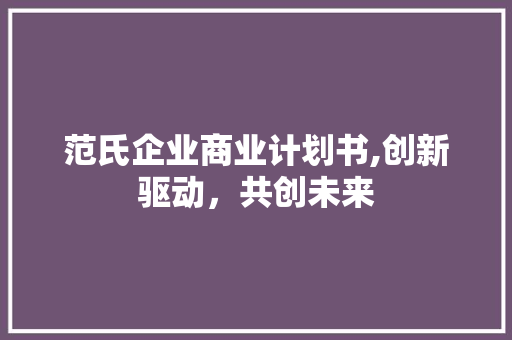 范氏企业商业计划书,创新驱动，共创未来