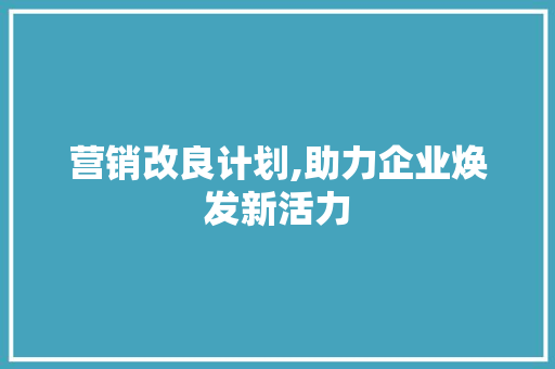 营销改良计划,助力企业焕发新活力