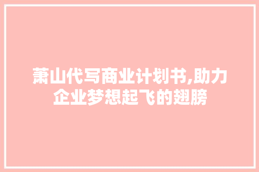 萧山代写商业计划书,助力企业梦想起飞的翅膀