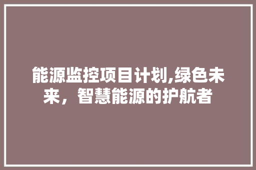 能源监控项目计划,绿色未来，智慧能源的护航者