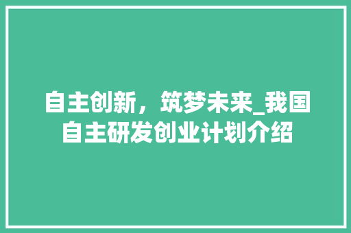 自主创新，筑梦未来_我国自主研发创业计划介绍