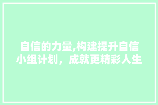 自信的力量,构建提升自信小组计划，成就更精彩人生