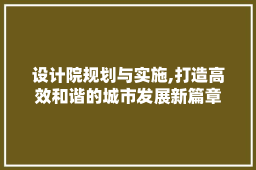设计院规划与实施,打造高效和谐的城市发展新篇章