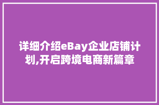 详细介绍eBay企业店铺计划,开启跨境电商新篇章