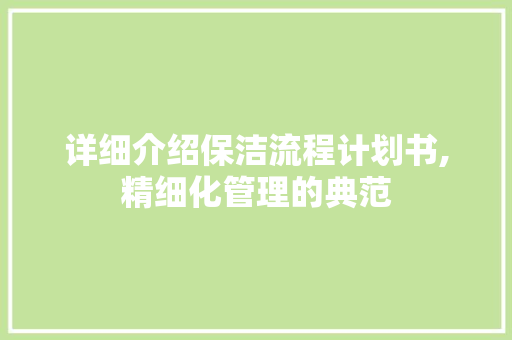 详细介绍保洁流程计划书,精细化管理的典范