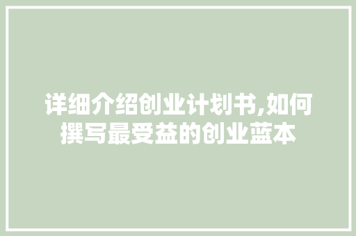 详细介绍创业计划书,如何撰写最受益的创业蓝本