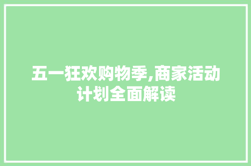 五一狂欢购物季,商家活动计划全面解读