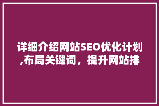 详细介绍网站SEO优化计划,布局关键词，提升网站排名