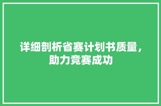 详细剖析省赛计划书质量，助力竞赛成功