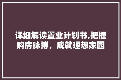 详细解读置业计划书,把握购房脉搏，成就理想家园