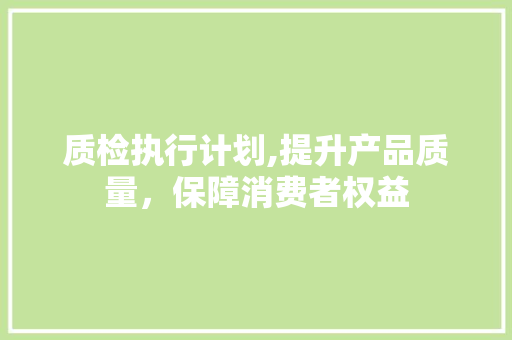 质检执行计划,提升产品质量，保障消费者权益