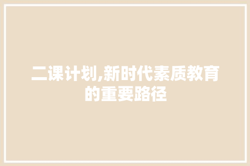 二课计划,新时代素质教育的重要路径