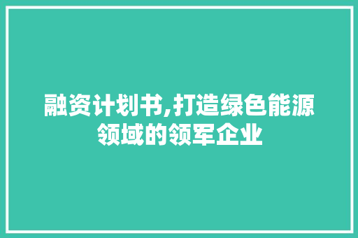 融资计划书,打造绿色能源领域的领军企业