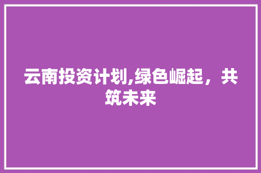 云南投资计划,绿色崛起，共筑未来