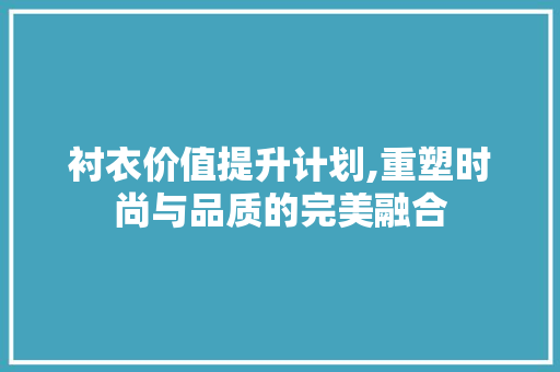 衬衣价值提升计划,重塑时尚与品质的完美融合