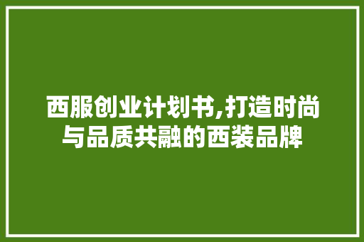 西服创业计划书,打造时尚与品质共融的西装品牌