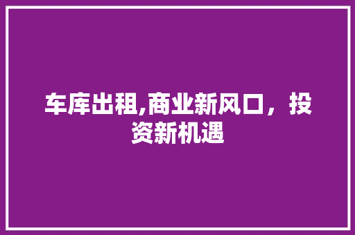 车库出租,商业新风口，投资新机遇