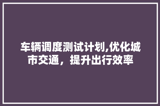 车辆调度测试计划,优化城市交通，提升出行效率
