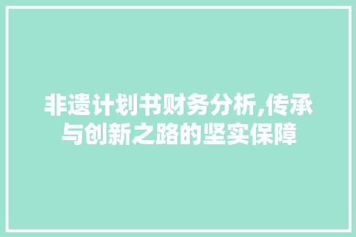 非遗计划书财务分析,传承与创新之路的坚实保障