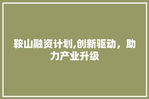 鞍山融资计划,创新驱动，助力产业升级