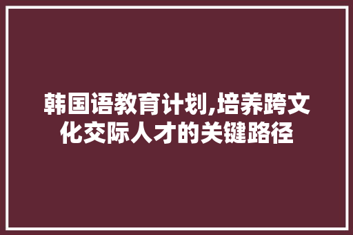 韩国语教育计划,培养跨文化交际人才的关键路径