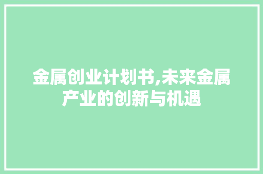 金属创业计划书,未来金属产业的创新与机遇