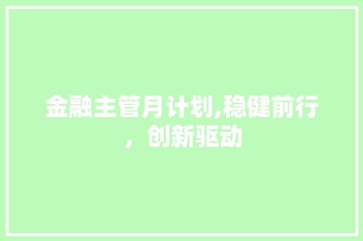 金融主管月计划,稳健前行，创新驱动
