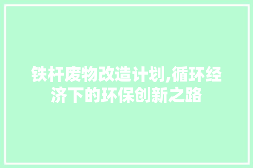 铁杆废物改造计划,循环经济下的环保创新之路