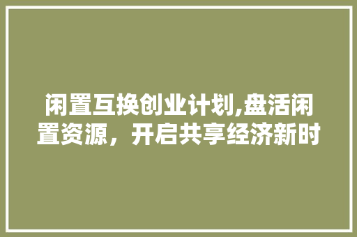 闲置互换创业计划,盘活闲置资源，开启共享经济新时代