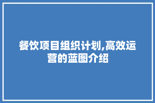 餐饮项目组织计划,高效运营的蓝图介绍