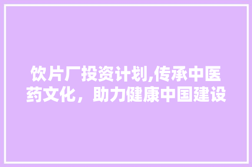 饮片厂投资计划,传承中医药文化，助力健康中国建设