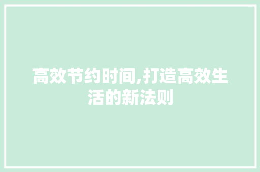 高效节约时间,打造高效生活的新法则