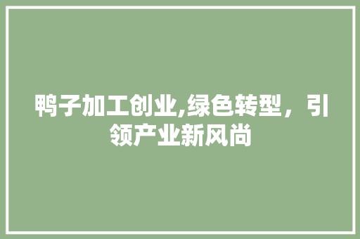 鸭子加工创业,绿色转型，引领产业新风尚