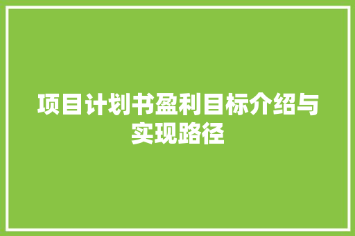 项目计划书盈利目标介绍与实现路径
