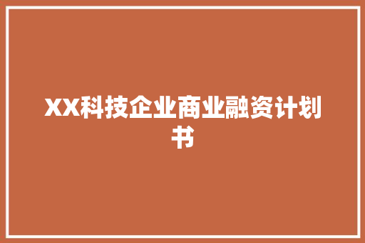 XX科技企业商业融资计划书 工作类