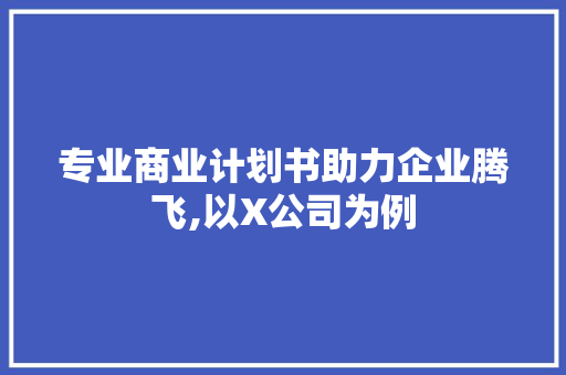 专业商业计划书助力企业腾飞,以X公司为例