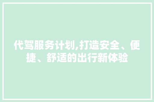 代驾服务计划,打造安全、便捷、舒适的出行新体验