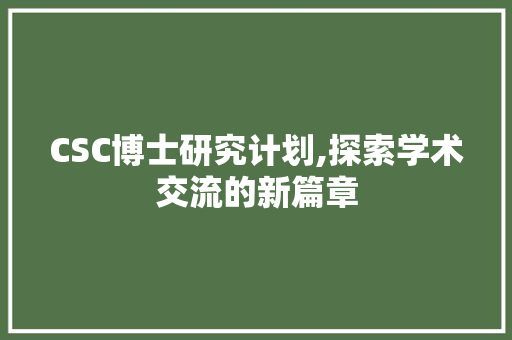 CSC博士研究计划,探索学术交流的新篇章