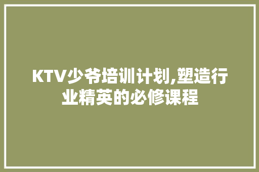 KTV少爷培训计划,塑造行业精英的必修课程 工作总结