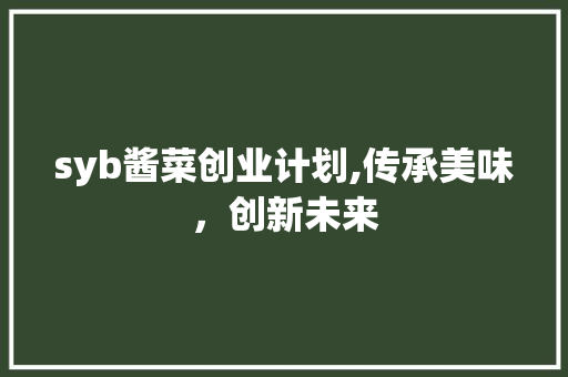 syb酱菜创业计划,传承美味，创新未来