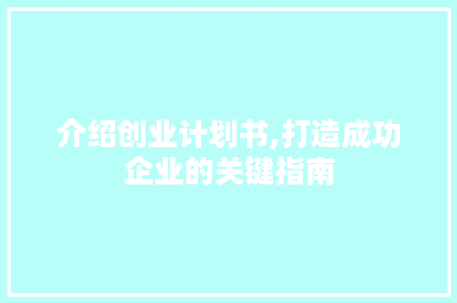 介绍创业计划书,打造成功企业的关键指南