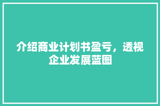 介绍商业计划书盈亏，透视企业发展蓝图