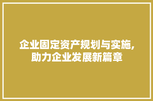 企业固定资产规划与实施,助力企业发展新篇章