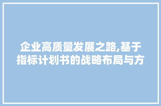 企业高质量发展之路,基于指标计划书的战略布局与方法探索